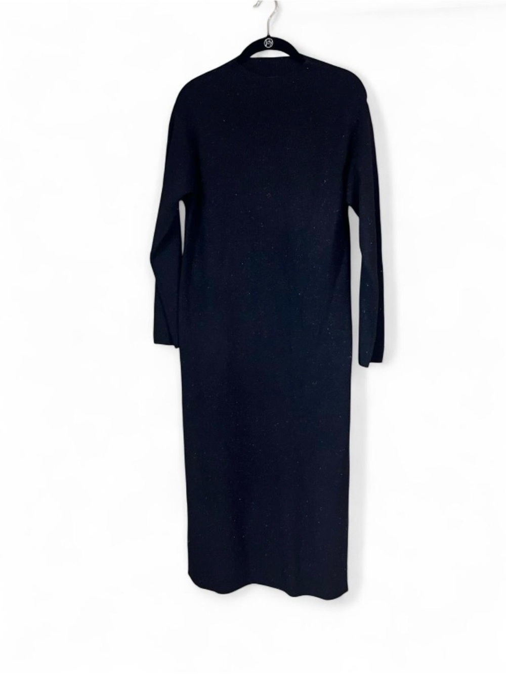 M&S Collection Sweater Dress SzM Long Sleeve Knit Midi Side Slit Metallic Thread